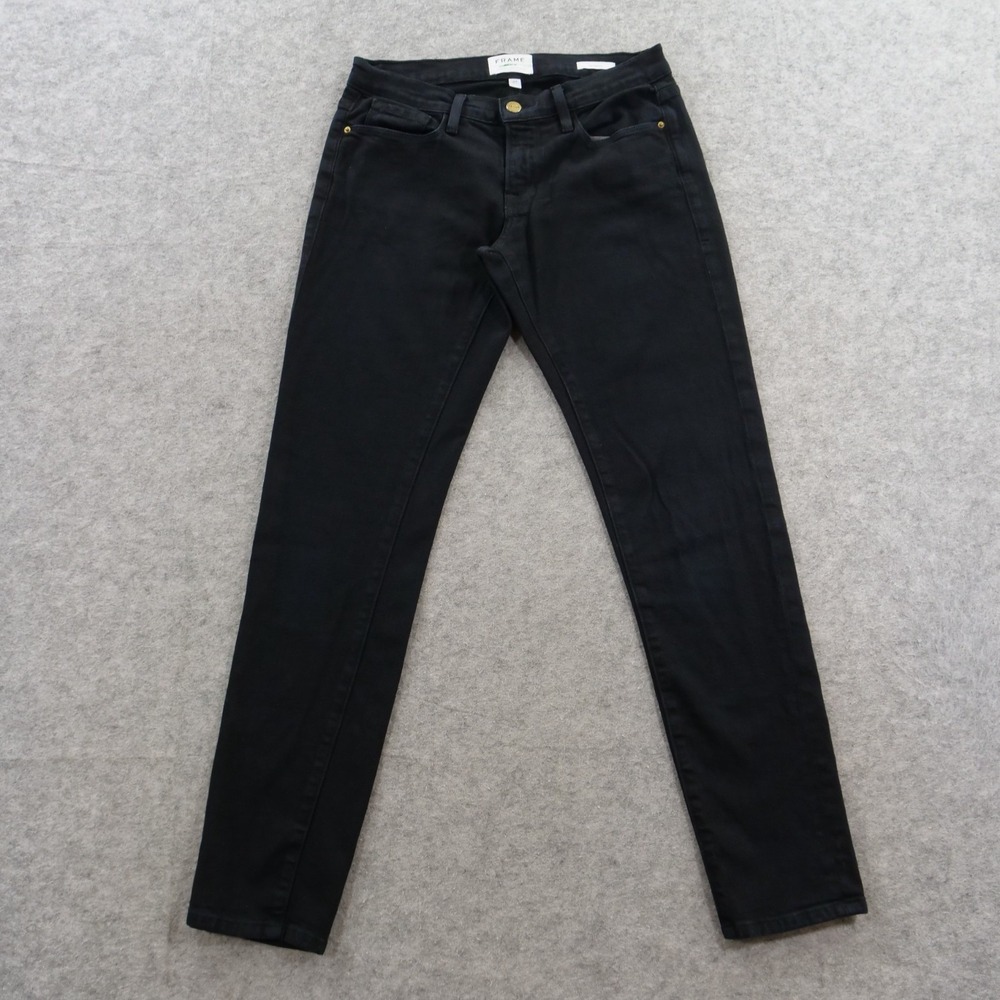 FRAME Denim Jeans Womens 24 Black Le Garcon Noir Slim Boyfriend Stretch Made USA